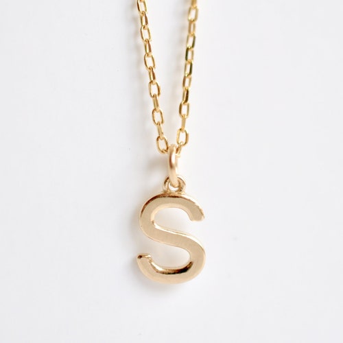14K Solid Gold Initial Necklace Cursive Letter Pendant Etsy