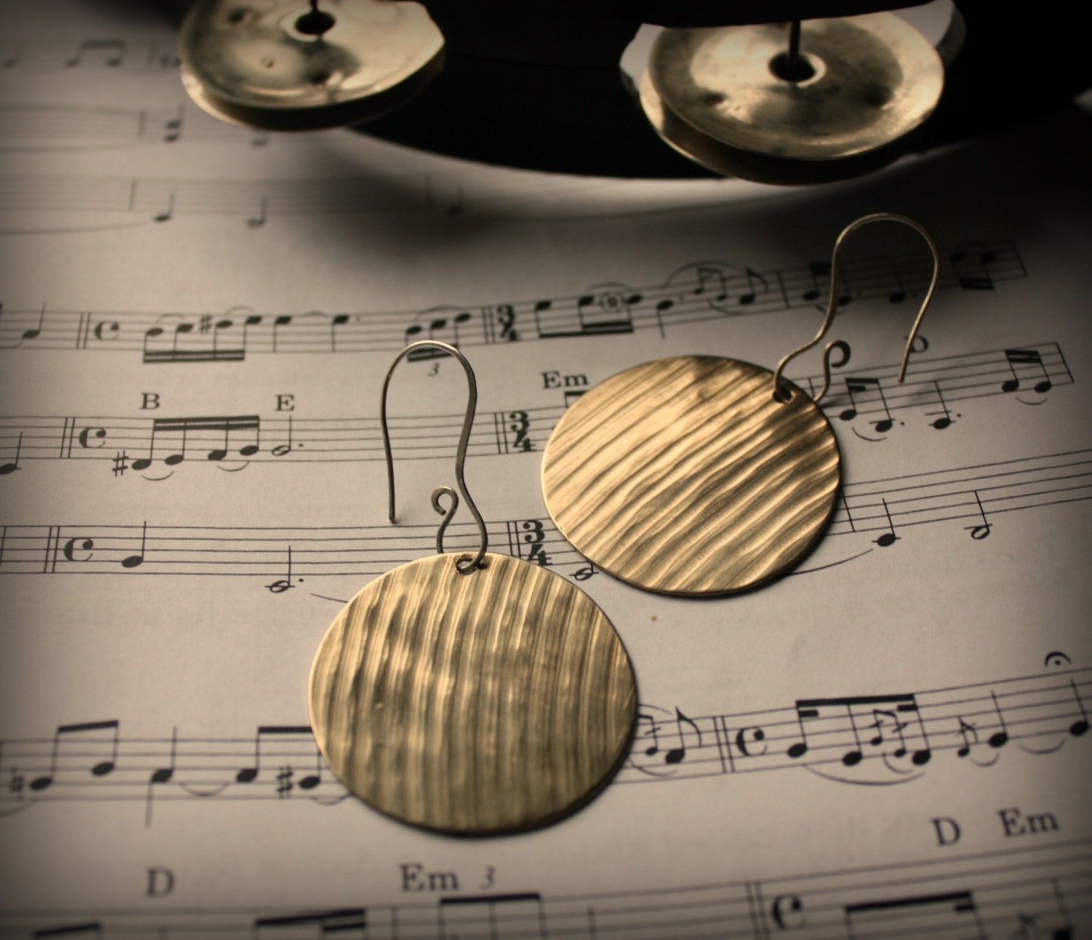 Recycled Cymbal Bronze Circle Earrings Hand Sterling Etsy