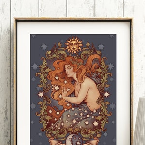 COSMIC LOVER PRINT 20x11'' DinA4 Jugendstil signierte Wandkunst. Florenz Musik inspiriert H.Q. 350g mattes Couchepapier Medusa Dollmaker