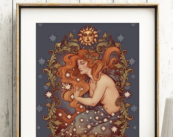 COSMIC LOVER PRINT 8x11'' DinA4 art nouveau signed wall art. Florence music inspired H.Q. 350g matte couche paper Medusa Dollmaker