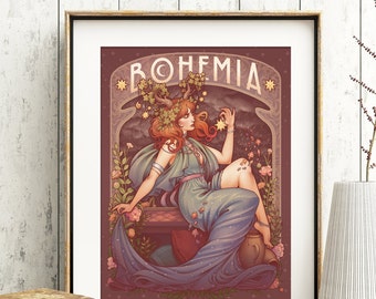 BOHEMIA ART PRINT Nouveau 8x11'' Boho chic shabby art flores decoración de pared floral DinA4 firmado. Papel couché mate H.Q 350g Medusa Dollmaker