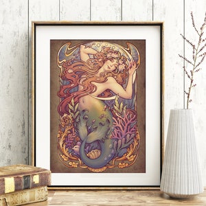 LITTLE MERMAID Art Nouveau PRINT Wall Decor Andersen inspired Sea Siren Fishtail Medusa Dollmaker Vintage Retro Gift Picture Pin up