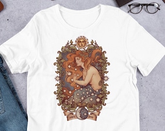 Amante Cósmico - Camiseta unisex Impresión bajo demanda - Estrellas Luna Sol Boho Boho Chic Retro Art Nouveau Festival Algodón Vintage Medusa Dollmaker