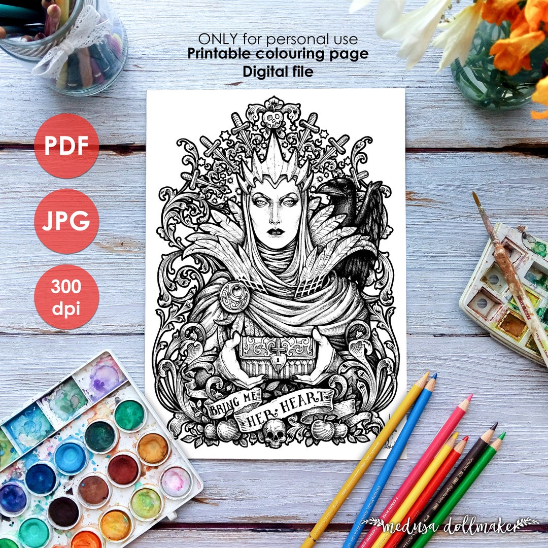 Evil QUEEN COLOURING PAGE Printable Jpg Coloring Adults Children Art