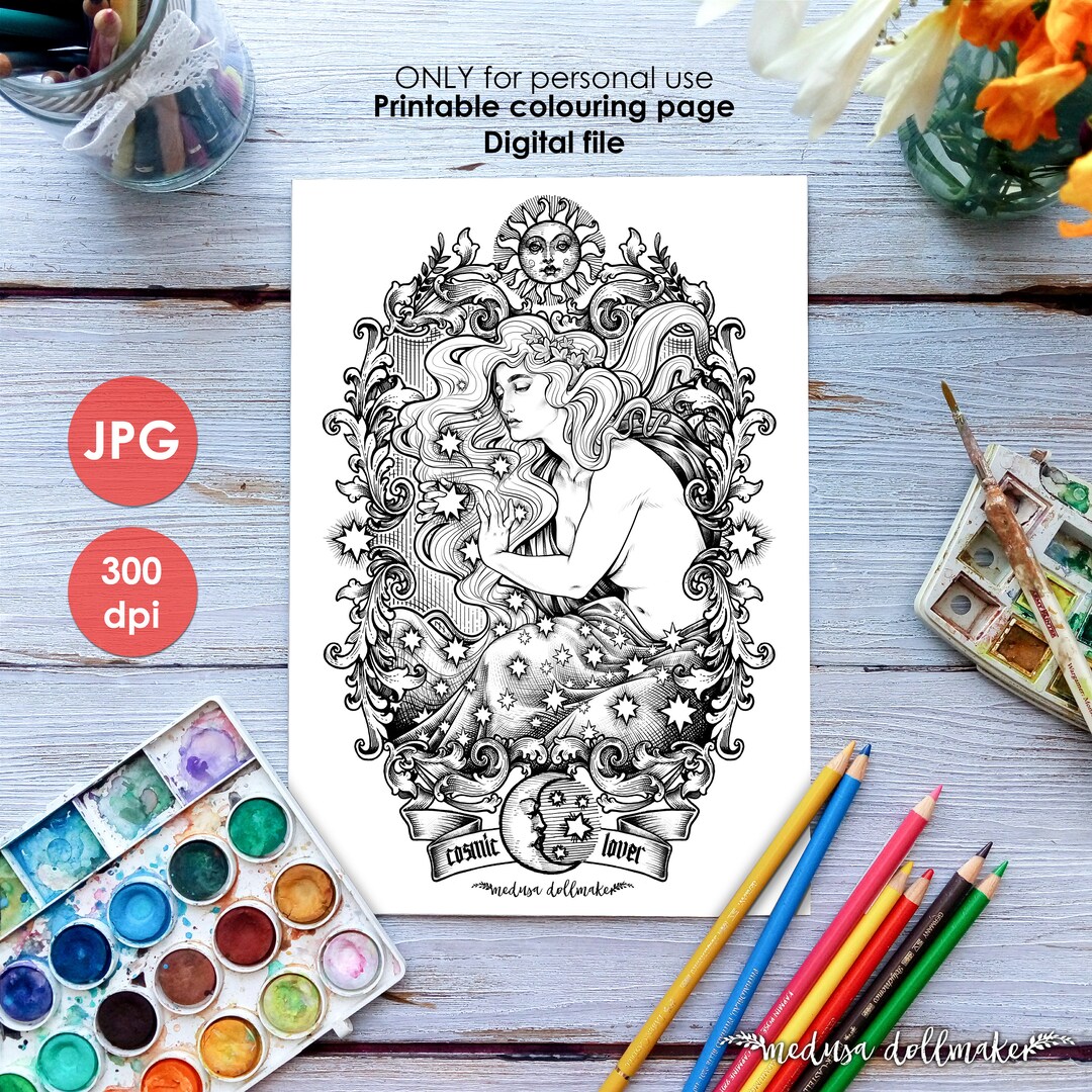 Art NOUVEAU COLOURING PAGE Printable Coloring Page Adults and Children ...