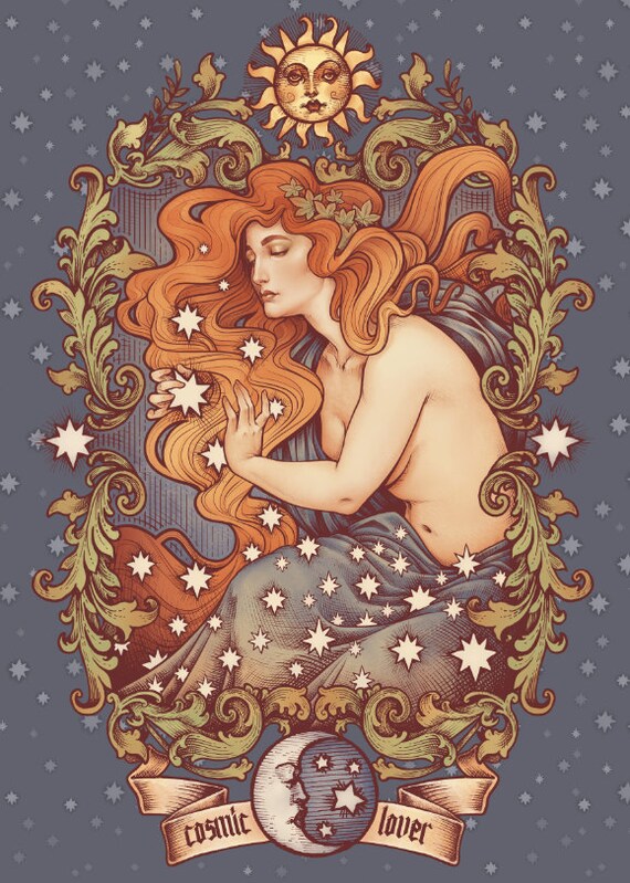 COSMIC LOVER PRINT 8x11'' Dina4 Art Nouveau Signed - Etsy