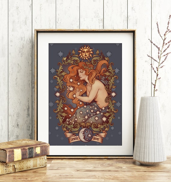 COSMIC LOVER PRINT 8x11'' Dina4 Art Nouveau Signed - Etsy