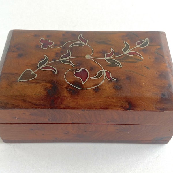 Moroccan Thuya Wood Burl Small Trinket Jewelry Box Inlaid Handmade Folk Art