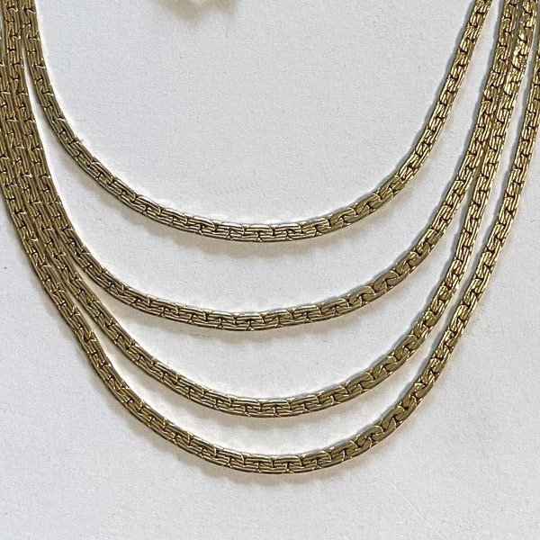 Vintage D’Orlan Necklace Goldtone Costume Four Strand Flat Link Chain 1970s MCM