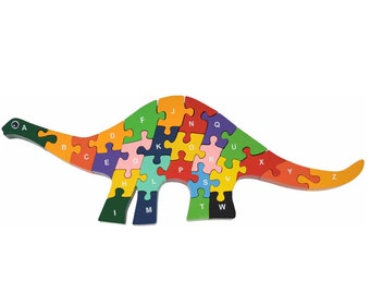 Dinosaur Alphabet Puzzle - Wooden Puzzle Dinosaur - Wooden Puzzles for Toddlers - Wooden ABC Puzzle - Preschool Puzzles - Toddler Puzzles