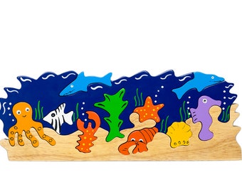 Ocean Puzzle - Wooden Jigsaw Puzzles - Toddler Puzzles - Preschool Puzzles -  - Wooden Puzzles for Toddlers - Chunky Wooden Puzzles