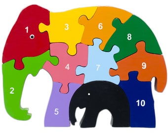 Wooden Elephant Puzzle - Eco Friendly Children's Toys - Sustainable Toys - Elephant Numbers Puzzle - Number Jigsaws - Preschool Puzzles