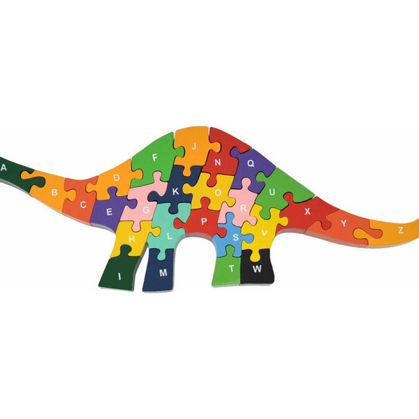 Wooden Dinosaur Alphabet Puzzle - Etsy