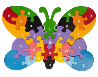 Wooden Butterfly Alphabet Puzzle - Kindergarten Puzzle - Educational Puzzles - Alphabet Puzzles - ABC Puzzle - Wooden Puzzles for Kids