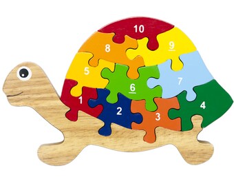 Turtle Numbers Puzzle - Wooden Puzzles for 2 year olds - Best Wooden Puzzles - Educational Puzzles for Toddlers - Pre K Puzzles
