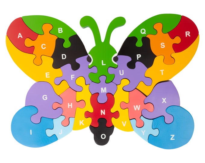 Wooden Butterfly Alphabet Puzzle - Kindergarten Puzzle - Educational Puzzles - Alphabet Puzzles - ABC Puzzle - Wooden Puzzles for Kids