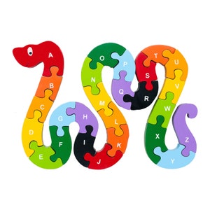 Snake Puzzle - Eco-Friendly Toys - Wooden Puzzles for Toddlers - Wooden ABC Puzzle - Alphabet Puzzles - Preschool Puzzles
