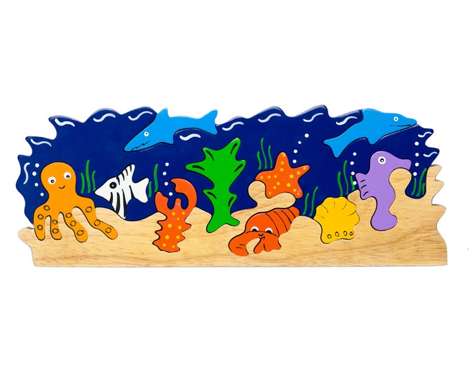 Ocean Puzzle - Wooden Jigsaw Puzzles - Toddler Puzzles - Preschool Puzzles -  - Wooden Puzzles for Toddlers - Chunky Wooden Puzzles