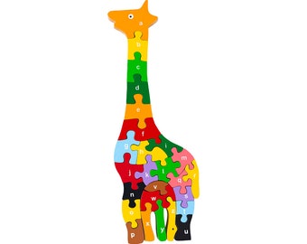 Giraffe Alphabet Puzzle - Wooden Letter Puzzle - Handmade Puzzles -3D Wooden Animal Puzzles - Preschool Wooden Puzzles -Sustainable Toys