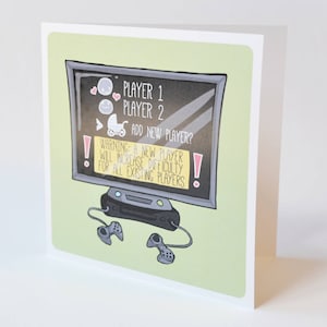 Geeky Baby Card, New Player design, sweet videogame new baby announcement congratulations card image 1