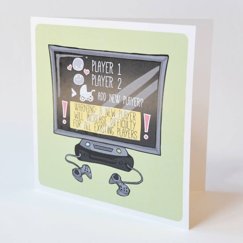 Geeky Baby Card, New Player design, sweet videogame new baby announcement congratulations card image 1