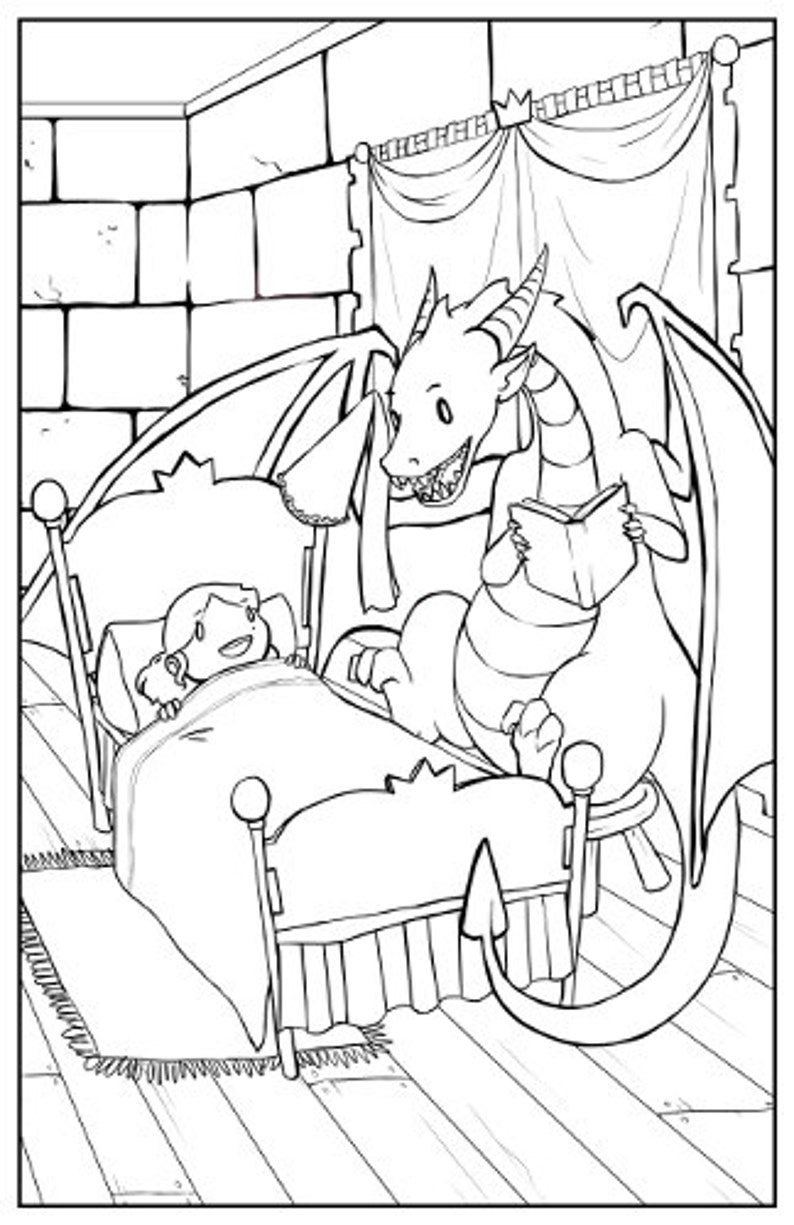 Digital Coloring Page The Princess and the Dragon Colouring | Etsy