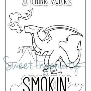 Color-Me Printable Dragon Valentine digital dragon fantasy colouring cards for kids and adults who are still cool image 3