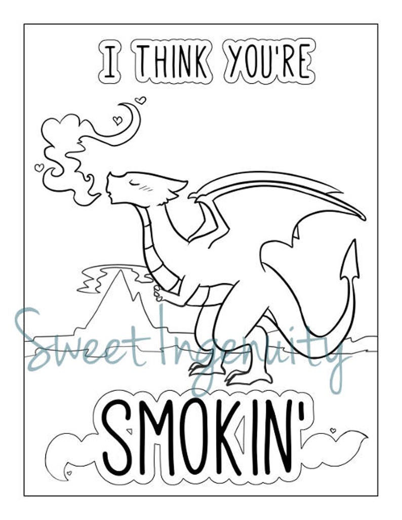 Color-Me Printable Dragon Valentine digital dragon fantasy colouring cards for kids and adults who are still cool image 3