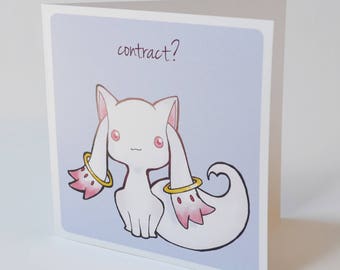 Geeky Romance Card, Madoka Kyubei Contract Design, sweet nerdy creepy valentine anime card