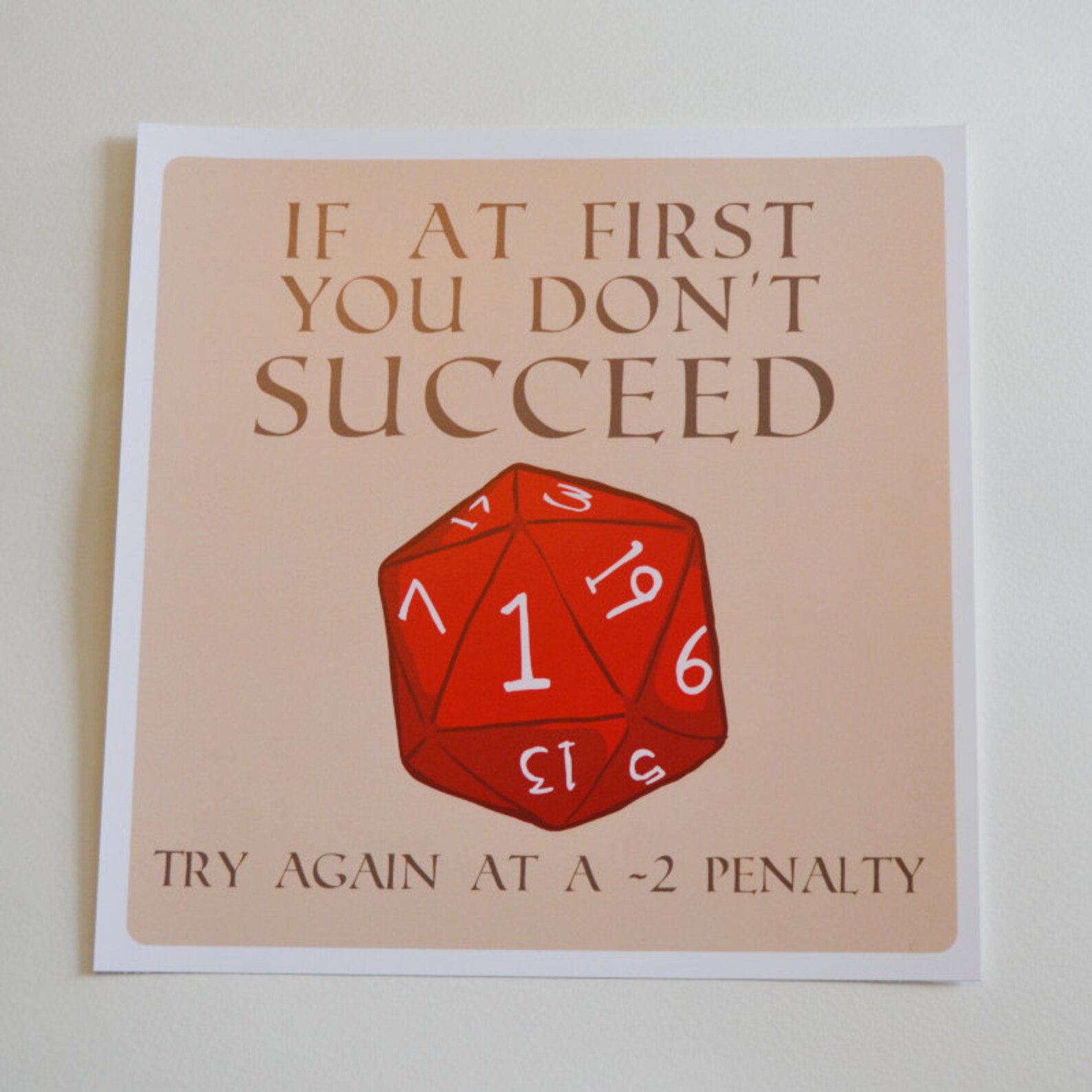 Geeky Wall Art Try Again D20 Square Print Nerdy Etsy