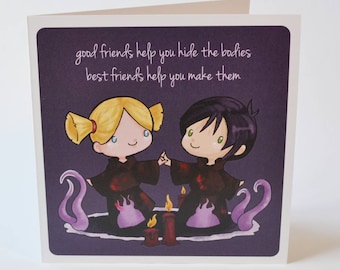 Geeky Friend Card, Cutie Cultist Friendship Design, sweet nerdy creepy motivational birthday lovecraftian cthulu evil friends