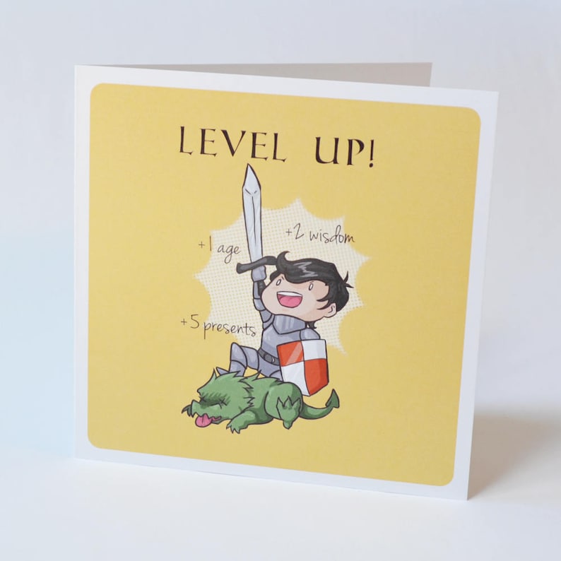 Level Up Birthday Card: Geeky Knight RPG D&D Card