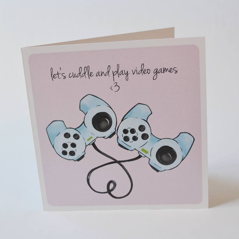 Geeky Romance Card, Let's Cuddle Design, sweet nerdy valentine videogames video game controller cards image 1