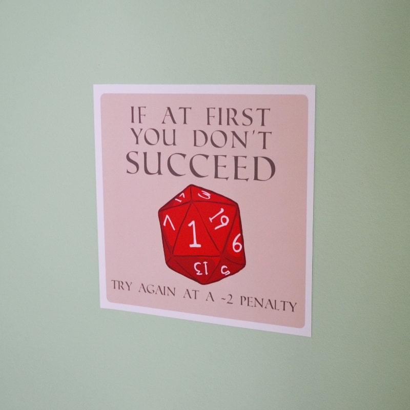 Geeky Wall Art Try Again D20 Square Print Nerdy Etsy