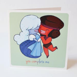 Geeky Romance Card, You Complete Me Steven Universe-geïnspireerd ontwerp, romantisch valentijnscadeau voor lesbische lgbt+