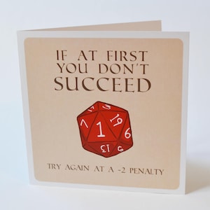 Carte d'inspiration geek, D20 Try Again Design, cartes d&d de jeu rpg de table motivantes et ringardes