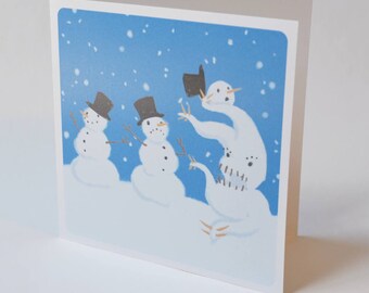 Unusual Holiday Card, Snowman Design, creepy cute nerdy festive greeting card snow blue geeky christmas card