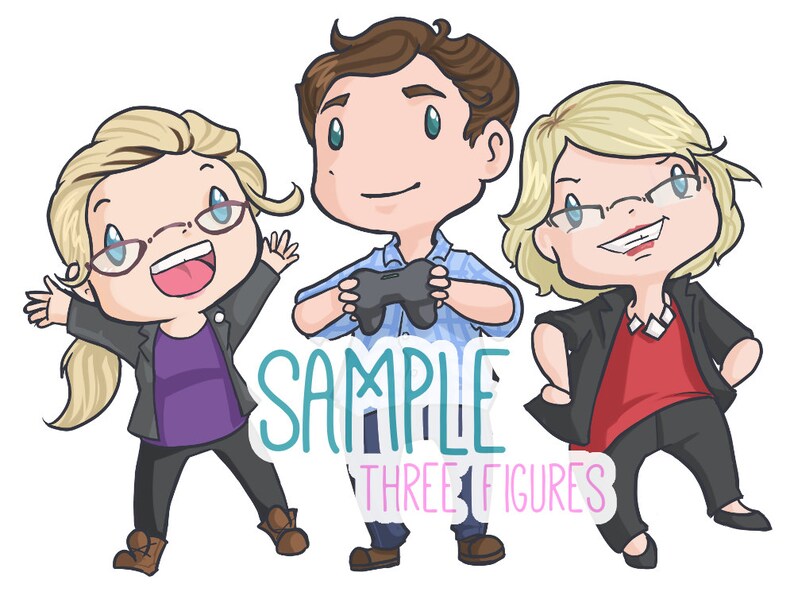 May include: Illustration of three cartoon figures. The figures are wearing glasses and business attire. The text "SAMPLE THREE FIGURES" is in the image. The figures are in a cartoon style with exaggerated features.