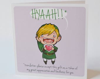Geeky Romance Card, Legend of Zelda Link Heart, sweet nerdy valentine video game LoZ cards
