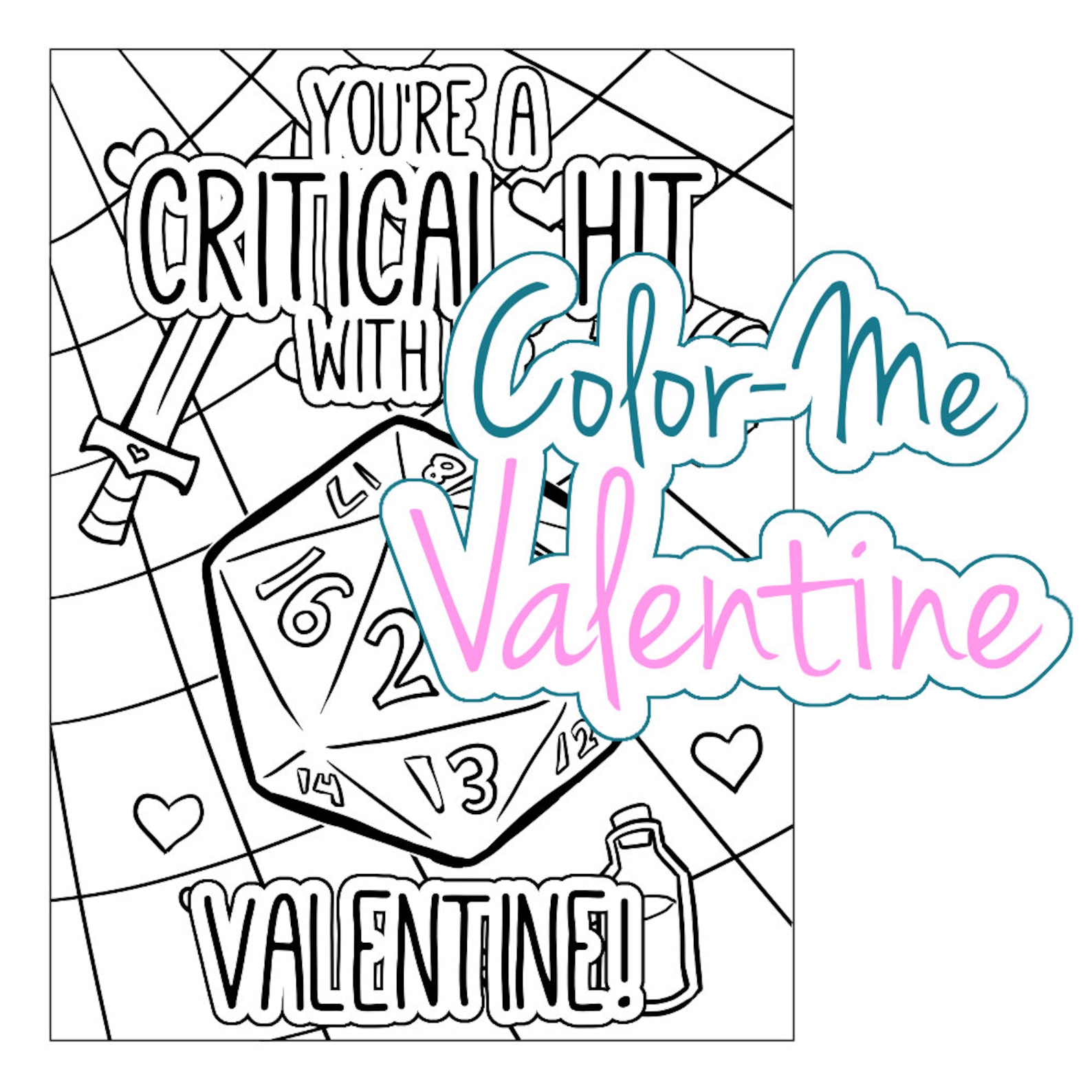 Color-me Printable D20 Valentine Digital Dungeons and Dragons - Etsy Canada