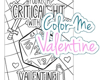 D20 Valentine Coloring Card: Printable Dungeons and Dragons (Digital Download)