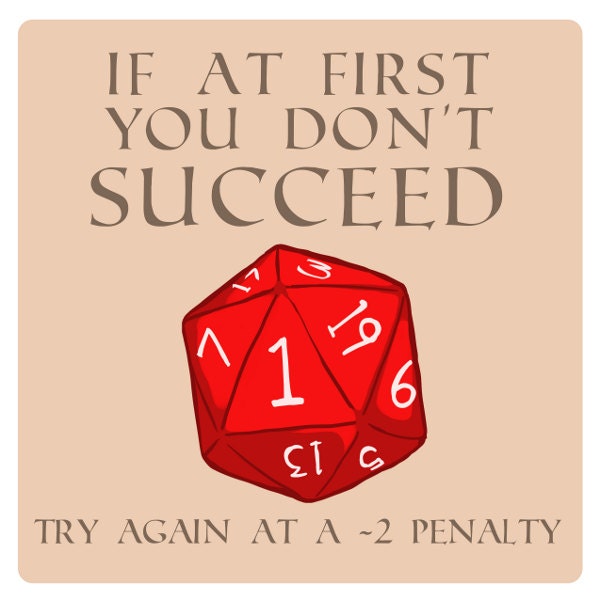 Geeky Wall Art Try Again D20 Square Print Nerdy Etsy