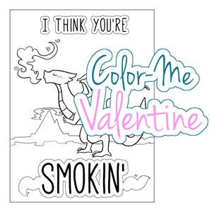 Color-Me Printable Dragon Valentine digital dragon fantasy colouring cards for kids and adults who are still cool image 1