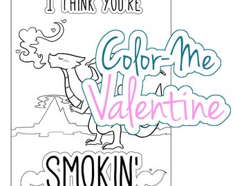 Color-Me Printable Dragon Valentine digital dragon fantasy colouring cards for kids and adults who are still cool