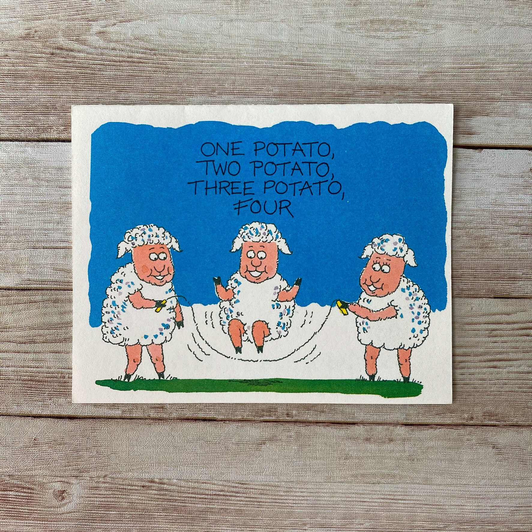 Vintage 1991 Birthday Card with Three Jump Roping Sheep