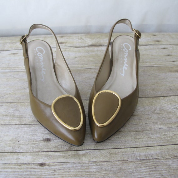 gold slingback kitten heels