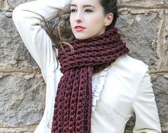 Long Wool Scarf // Chunky Knit Scarf // Holiday Gifts // Unisex Scarves // THE CLASSIC shown in Red Wine