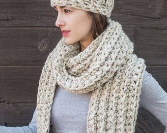 Oatmeal Knit Scarf // Extra Long Wool Scarf // Winter Scarves // THE CLASSIC shown in Oatmeal