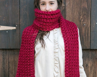 Red Wool Scarf // Chunky Knit Scarf // Holiday Gifts // THE CLASSIC shown in Cranberry