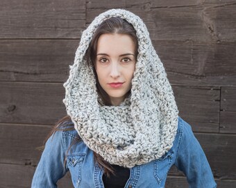 Grey Infinity Scarf, Wool Circle Scarf, Knit Infinity Scarf, THE WEEKENDER INFINITY shown in Pebble